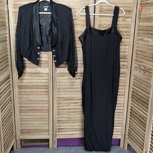 John Philips Black Formal Dress and Jacket Set with Sheer Sleeves VINTAGE 2X